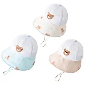 Детская рыбацкая шляпа, сетчатая панама для малышей, солнцезащитная детская шапка с медведем, гибкая кепка для детей от 1 до 4 лет, детская кепка с козырьком, прямая поставка - Изображение 1  