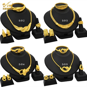 ANIID Дубай, 24-каратный позолоченный комплект ювелирных изделий для женщин, Эфиопские украшения, Свадебные Бразильские Африканские серьги, ожерелье, набор - Изображение 1  