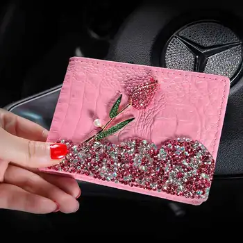 Кожаный чехол для автомобильных водительских прав с розами, бриллиантовая идентификационная карта, визитница, сумка для автомобильных водительских прав, бумажник для Audi Bmw VW - Изображение 1  