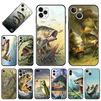 Мягкие Чехлы Для Телефонов iPhone 15Pro 14 13 Pro Max 12 11 Mini 7 8 15 Plus SE XS XR Luxury River Carp Fishing Art Черный Матовый Чехол - Изображение 1  