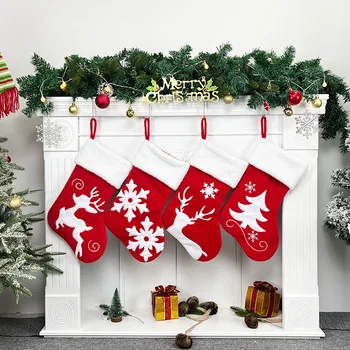 Рождественские чулки, носки, Подарочный пакет для конфет, рождественские украшения для дома, Новогодний карман с оленем и лосем, подвесное украшение для Рождественской елки - Изображение 1  