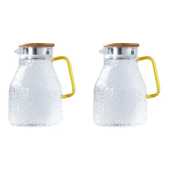 2 Кувшина для воды, стеклянный чайник для воды объемом 2000 мл, термостойкий кувшин для воды и стеклянный набор, квадратный чайник для кипячения чая дома - Изображение 1  