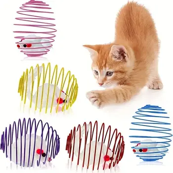 Игрушечные шарики для кошек, Забавные растягивающиеся пружинки для котенка, Игрушки, Интерактивные крысы в клетке, Катающиеся кошачьи шарики, Аксессуары для кошек Разных цветов, домашнее животное - Изображение 1  