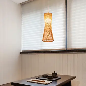 Бамбуковый тканый абажур Подвесной светильник Тканый абажур в стиле Бохо Подвесной Абажур для отеля, кафе, офисной кухни - Изображение 1  
