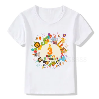 Детская футболка с принтом номера дня рождения с мультяшными животными, детские футболки с животными на день рождения, забавные подарочные футболки для мальчиков и девочек - Изображение 1  