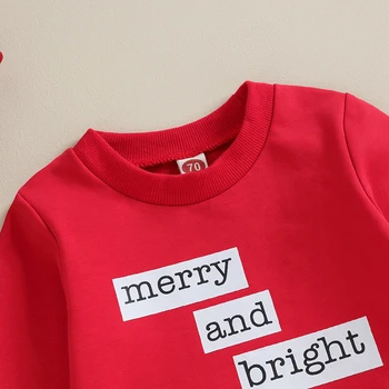 Рождественский наряд для маленьких мальчиков, зимняя одежда для малышей, Свитшоты Санта-Клауса с длинным рукавом и круглым вырезом, Брюки, комплекты одежды - Изображение 1  