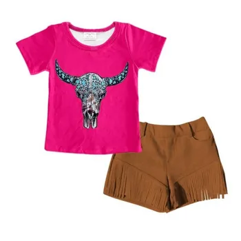 Высококачественная детская одежда с коровьим принтом, 2 предмета, розовый топ + короткие штаны для девочек, одежда для малышей - Изображение 1  