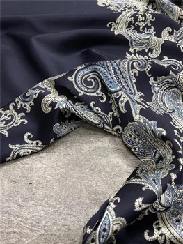Модный Темно-синий Темперамент, Легкая Роскошная Позиционирующая печать, Эластичная Саржевая шелковая ткань, платье, рубашка, Шарфы, ткань Alibaba Express - Изображение 2  