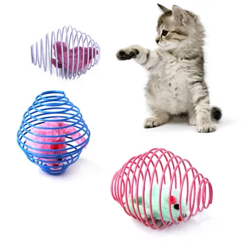 Игрушечные шарики для кошек, Забавные растягивающиеся пружинки для котенка, Игрушки, Интерактивные крысы в клетке, Катающиеся кошачьи шарики, Аксессуары для кошек Разных цветов, домашнее животное - Изображение 2  