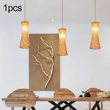 Бамбуковый тканый абажур Подвесной светильник Тканый абажур в стиле Бохо Подвесной Абажур для отеля, кафе, офисной кухни - Изображение 2  