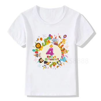 Детская футболка с принтом номера дня рождения с мультяшными животными, детские футболки с животными на день рождения, забавные подарочные футболки для мальчиков и девочек - Изображение 2  
