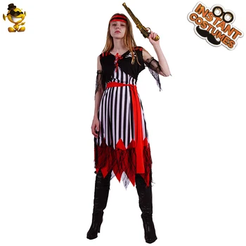 Костюм пирата для взрослых, женская ролевая игра, пиратская одежда в черно-белую полоску, костюм для вечеринки на Хэллоуин - Изображение 2  