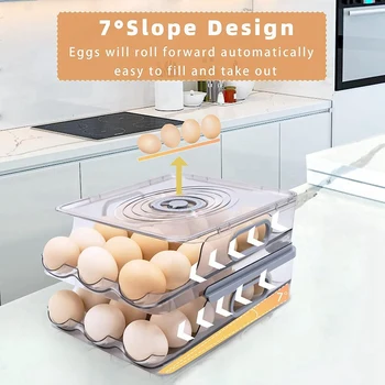Двухслойный контейнер для яиц для холодильника, подходящий для холодильника с крышкой и шкалой времени - Изображение 2  