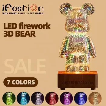 3D Фейерверк Медведь Проекция Ночного Света Красочный USB Атмосфера Затемнения Гостиная Декоративный Декор Комната 3D Стеклянный Фейерверк Спальня - Изображение 1  